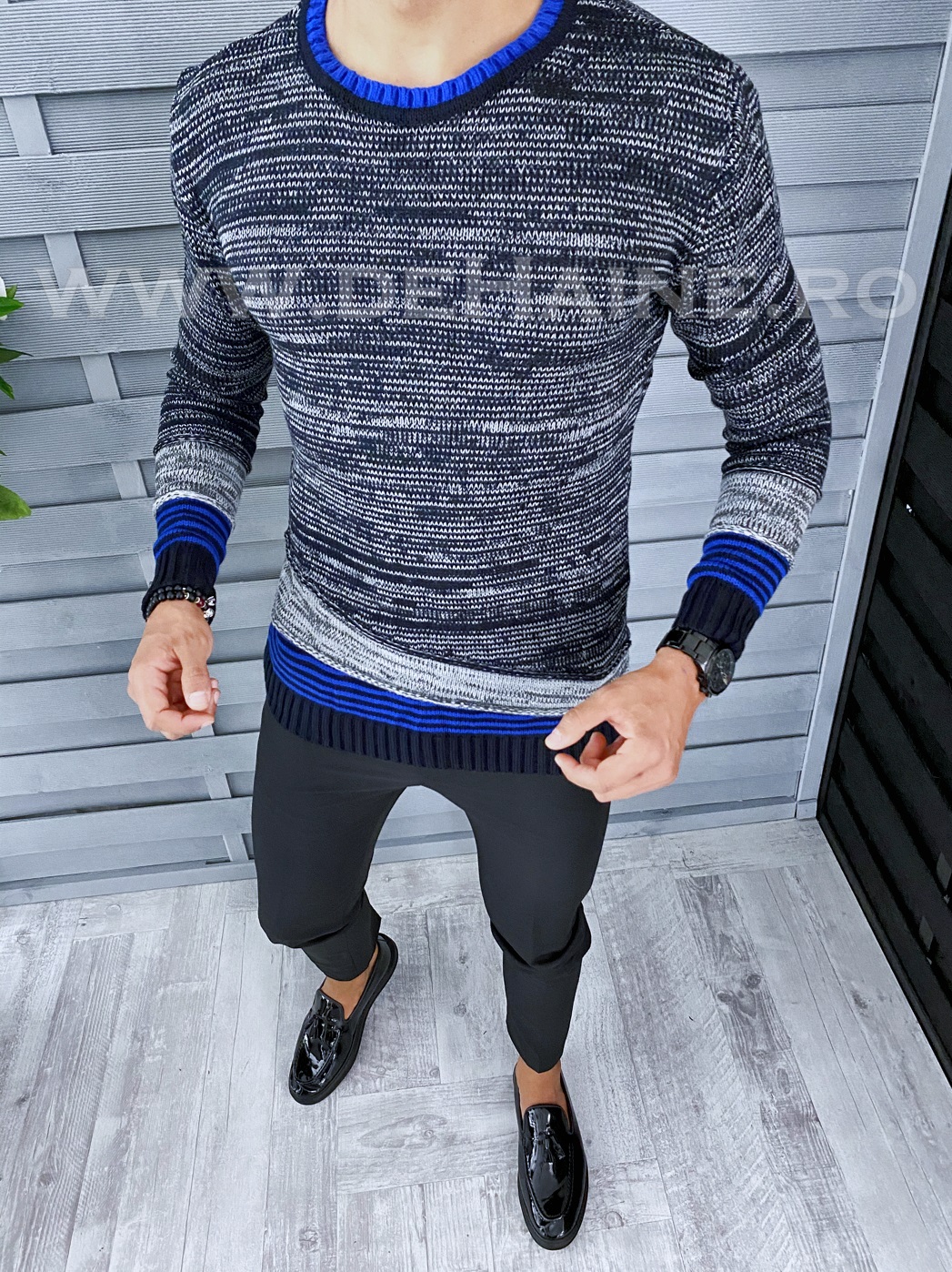 Pulover barbati gros slim fit bleumarin t3616 96-1